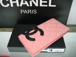 AAA Chanel Leather Black CC Logo Bi-Fold Wallet 26717 Pink Online